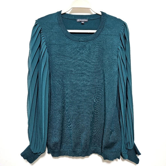Adrianna Papell Womens Long Sleeve Top Soft Cozy Pleated Sleeve Holiday Green L - Picture 3 of 11